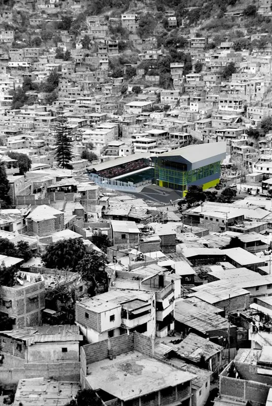 Vertical Gymnasium integrated into a dense hillside neighborhood